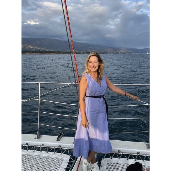 3.1 PHILLIP LIM Purple A-Line Sleeveless V-Neck Poplin Belted Midi Dress Size 4 - Picture 3 of 14